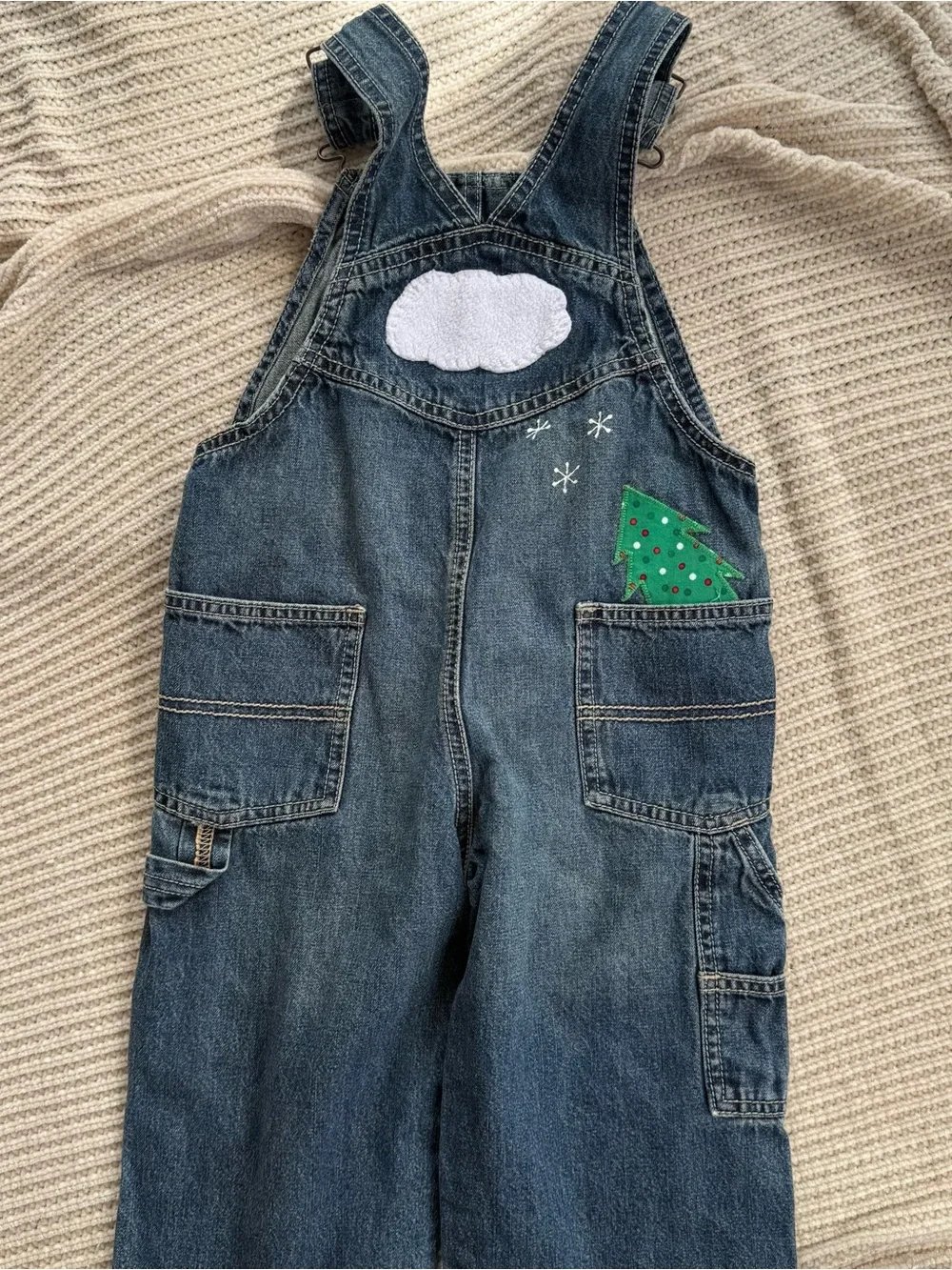Oshkosh 3T Denim Overalls Christmas Holiday Red Plaid Truck Tree Retro Applique